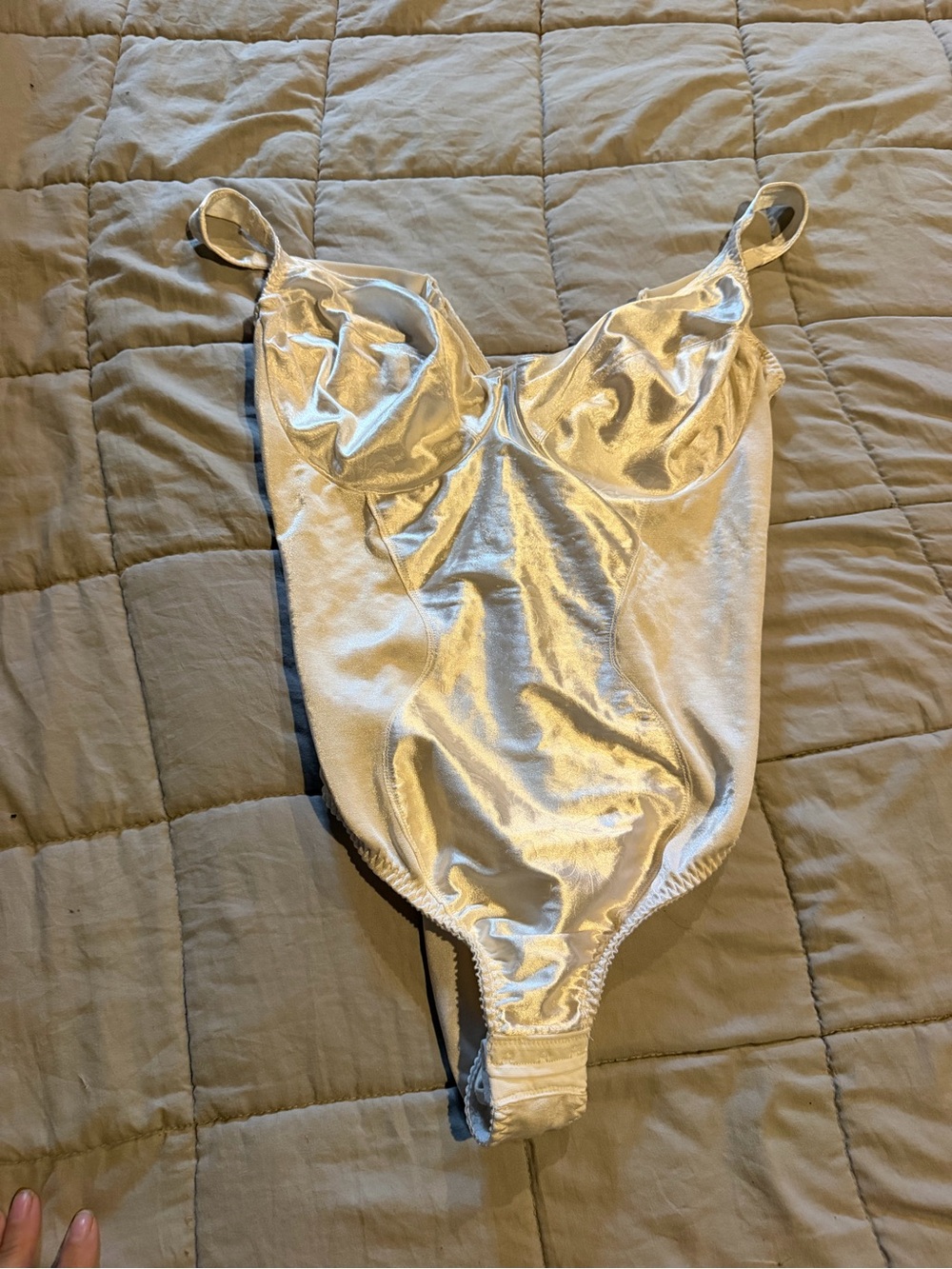Vanity Fair Ivory Satin Lace-Trim Bodysuit